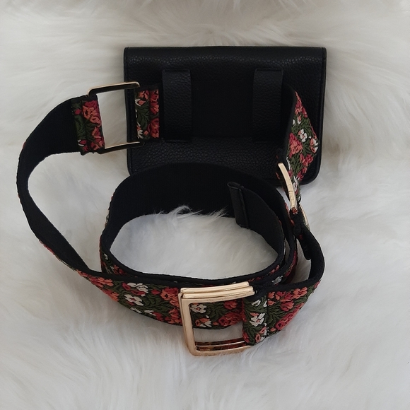 *FINAL SALE* STEVE MADDEN Embroidered Guitar Strap Black Leather Belt Bag - Picture 4 of 14